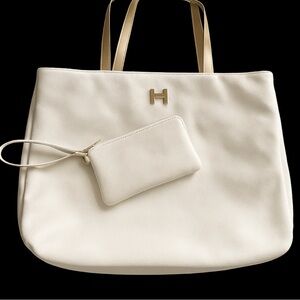 2 Pc. Cream Ivory Large European Style Tote Purse w/Wristlet